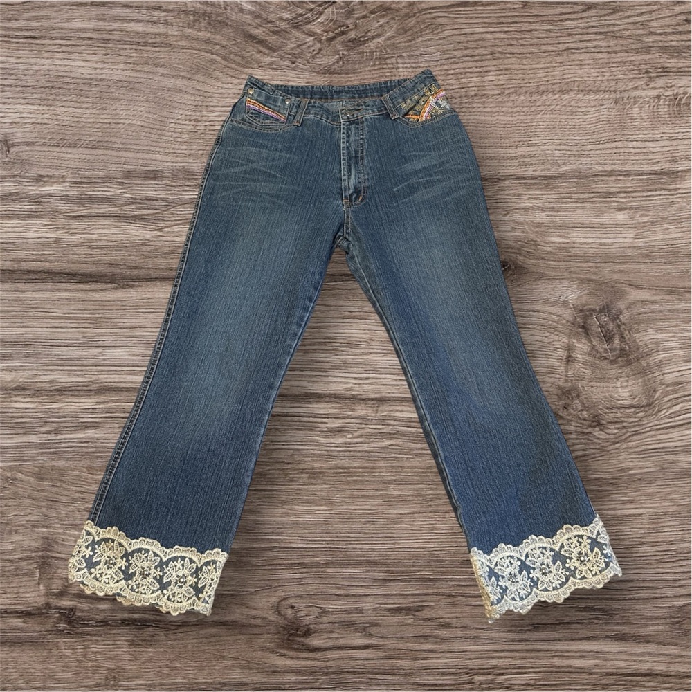 Shy Ger Y2K cropped embroidered jeans  28x23